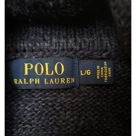 Polo Ralph Lauren Shawl Collar VTG Cardigan Men's Large Sweater Navy Blue Knit - Picture 6 of 9